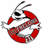 Logo DDFRELONS 31 style Ghostbusters. Fantôme blanc souriant et encapuchonné dans un cercle rouge. Parodie d'un personnage spectral sous deux étoiles.