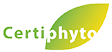 Logo Certiphyto. Le mot est coupé : « Certi » vert sur fond clair, et « phyto » blanc sur une grande feuille stylisée vert-jaune.